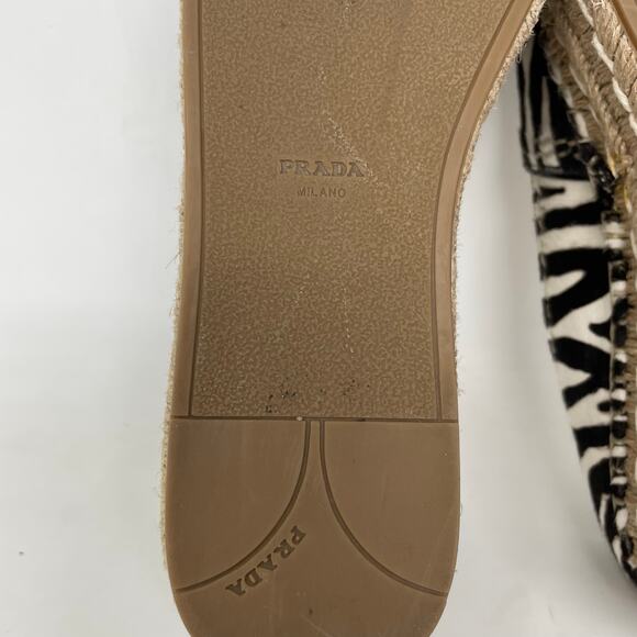 Prada Zebra Print Calf Hair Espadrilles Slip On Platform Open Toe Shoes 39 9 - Picture 12 of 16